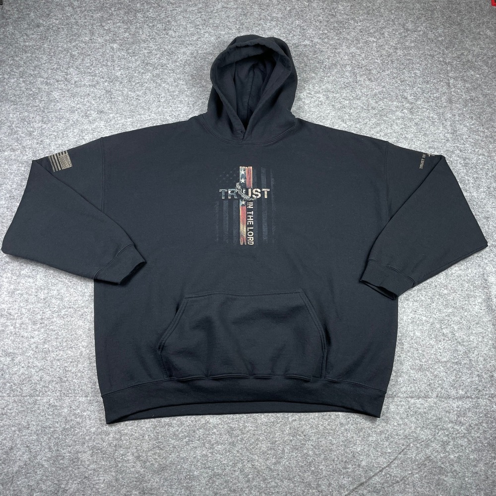 Jesus Hoodie Mens 3XL Black Trust In The Lord Cross American Flag Christian